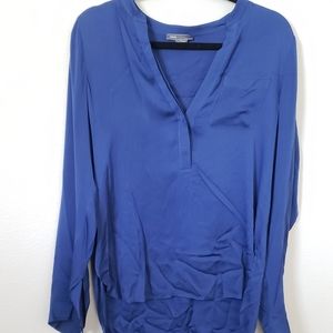 Royal Blue Vince Half Placket Silk Blend Blouse